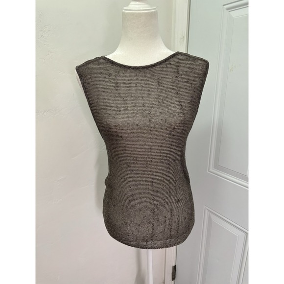 Zara Shirt Womens Medium Gray Metallic Mesh Metal Knit Tank Top Sleeveless - Picture 1 of 9